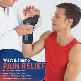 FEATOL Carpal Tunnel Wrist Brace Night Support, Wrist and Thumb Brace for Dequervain's Tenosynovitis, Tendonitis, Arthritis, Thumb Spica Splint Left Hand-Medium/Large-Women and Men
