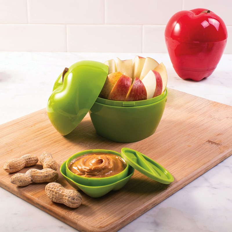 Hutzler Apple & Dip To-Go Lunch Snack Storage Container, Green