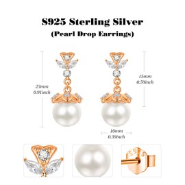 Rose Gold Chandelier Earrings Sterling Silver Wedding Earrings for Women Rose Gold Pearl Earrings Gift for Women, Sterling Silver, Pearl