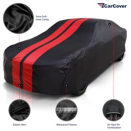 iCarCover Custom Car Cover for 2004-2008 Chrysler Crossfire Waterproof All Weather Rain Snow UV Sun Protector Full Exterior Indoor Outdoor Car Cover (Stripe - Black/Red)