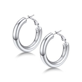 PROSTEEL Hoop Earrings, 1.2 inches (30 mm), 1.6 inches (40 mm), 2.4 inches (60 mm), Surgical Stainless Steel, Metal Allergies, Large, Conspicuous, Leverback Type, Second Earring, Both Ears, Adult,
