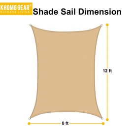 KHOMO GEAR Rectangular Sun Shade Sail 8 x 12 Ft UV Block Fabric - Beige - Tan