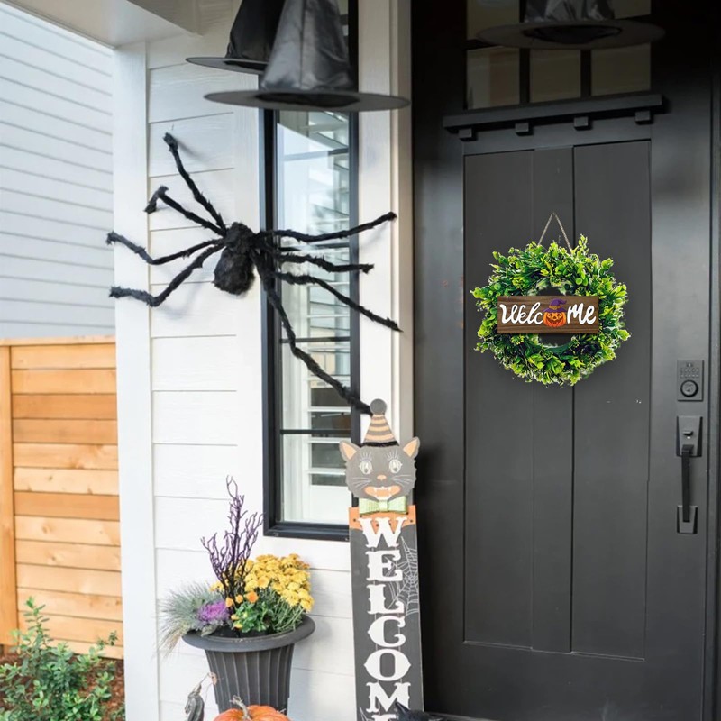 Interchangeable Green Welcome Wreath Sign, 17" Front Door Holiday Decor