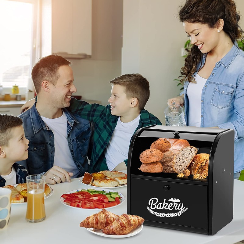 Pitmoly Stainless Steel Bread Box, 2 Layer Roll Top Bread