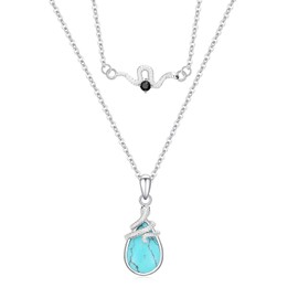 PARYFO Snake Necklace Sterling Silver Turquoise Pendant Crystal Healing Jewellery Spiritual Protection Gifts for Women Girls, Sterling Silver