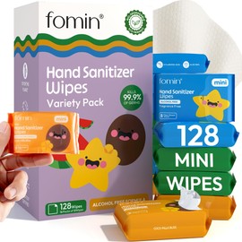 Fomin Mini Hand Sanitizer Wipes 16 Pack (8 Count) - Variety Pack Mini Wet Wipe - pH Balanced, Biodegradable, Antibacterial On The Go Hand Sanitizing Wipes - Hypoallergenic, Plant-Based Travel Wipe