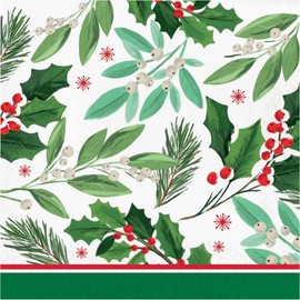 2-Ply Holly and Mistletoe Christmas Luncheon Napkins - 6.5" - Club Pack of 192