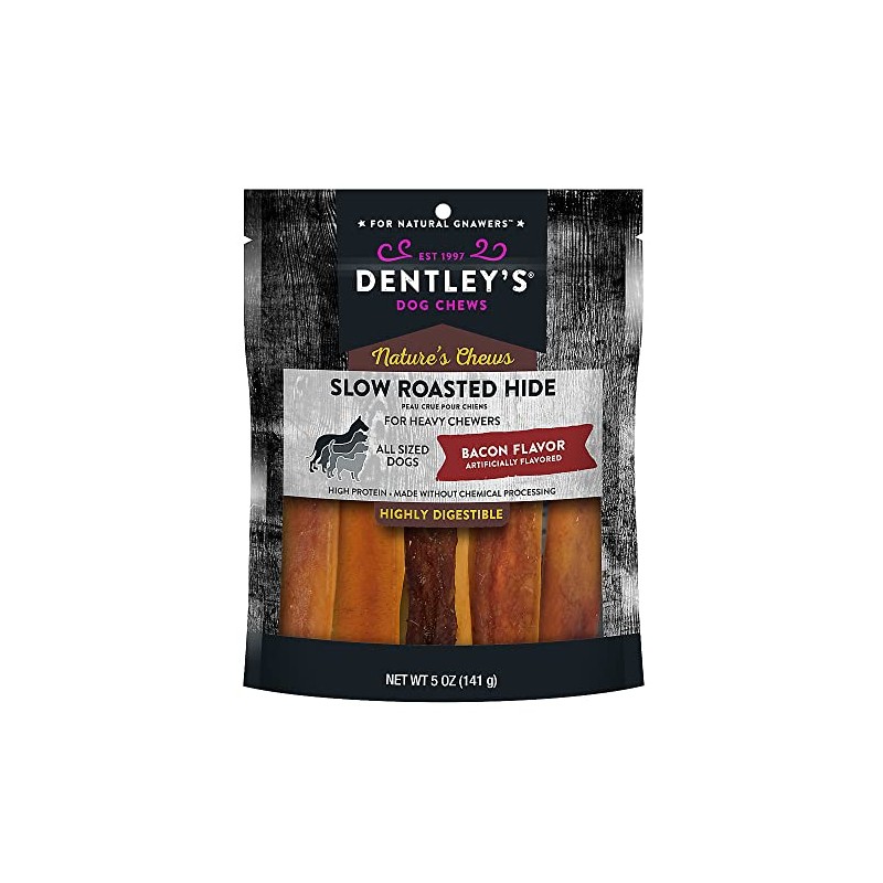 Dently Nature`s Chews Slow Roasted Hide Bacon Flavor for Heavy