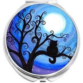NewCharms Cat Tree Moon Compact with Mirrors - Perfect Pocket and Purse Size Folding Mirror for Applying Make Up Anywhere