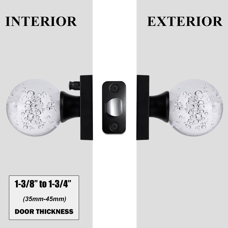 HIEMEY Glass Crystal Door Knobs Interior with Lock, Round Clear