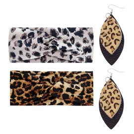 2 Stücke Aus Leopardenkreuz Und 1 Paar Leopard-Druckohrringen, Damenstirnband, Elastisches Damenstirnband, Haarzubehör Für Yoga-Übungen Geeignet.