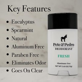 Pete & Pedro Desodorante Fresco | Desodorante Natural, Libre de Aluminio - Aroma de Eucalipto y Menta Verde para Hombres y Mujeres | Control de Olor, Protección Contra El Sudor | Sin Parabenos, Vegano