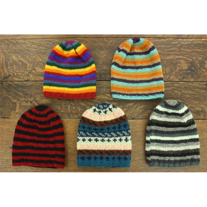 LOUDelephant Wool Knit Baggy Beanie Hat - Rainbow