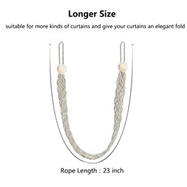 6 Pieces Braided Curtain Tiebacks Rope Belt Curtain Ties and 6 Pieces Hooks Metal Curtain Tieback Hooks for Window Curtain Accessories (Beige and Silver)