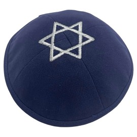 JDPRO LAND Star of Israel Kippah Kipa 6.5Inch Jewish Yarmulke Beanies hat Skull Cap (US, Alpha, Medium, Navy Blue)