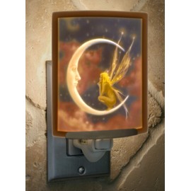 The Porcelain Garden Fairy Night Light Colored Porcelain Lithophane, Fairy Moon, Decorative Wall Plug in for Nursery, Bedroom Kitchen, Bath, Hallway Fantasy Themed Accent Light