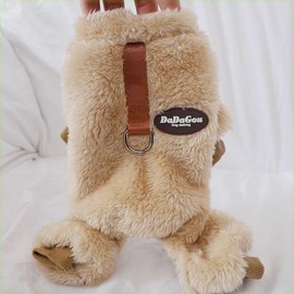 Cute Pet Cold Protection Dog Clothes for Spring/Autumn/Winter, Thick Soft Coral 4-legged Pullover, Small / Medium Dogs and Cats, Home Walking, Warm Cotton Clothes, Easy to Put on and Take Off (Khaki,