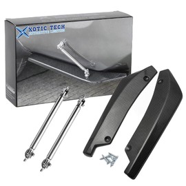 Xotic Tech JDM Universal Rear Bumper Canard Diffuser Splitter Valence Spoiler Fin Lip Trim, Carbon Fiber Pattern with Adjustable 6"-9" Support Rod -Silver