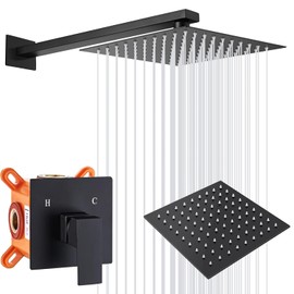 LOKOOY Sistema de Ducha de Acero Inoxidable,10'’ Regadera Negra,Juego de Mezclador de Ducha de Techo para Baño,Regaderas para Baño Cabezal de Ducha de Lluvia de Alta Presión