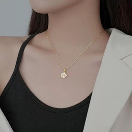 Cimenexe Bohemian Camellia Flower Choker Necklace White Enamel Camellia Pendant Necklace Gold Camellia Pearl Chain Necklace Retro Camellia Flower Collar Necklace Jewellery for Women Gifts, Zinc, No