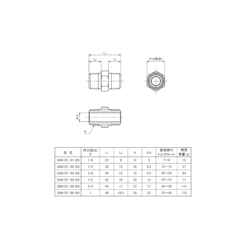 [RoHS] Flowbar Brass Hex Nipple G6N(R)-03-BS 3/8