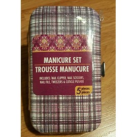 Pink Black White Plaid Manicure Set And Glitter Case 5 piece