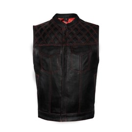 Men's Motorcycle Red Stitching with Diamond Quilting Red Paisley Liner Leather riding Vest (as1, numeric, numeric_44, regular, regular, 44), 7320