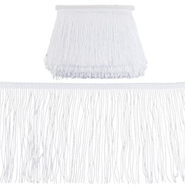 OLYCRAFT 10 m 6 Inch Fringe Trim Lace Tassel White Chainette Fringe Trim Band for Latin Dance Dress DIY Clothing Embellishment Lampshade and Cushion Decorations