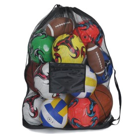 Vylro 93 x 62 cm Extra Large Ball Bag, Large Ball Bag with Drawstring and Shoulder Strap, Multi-Purpose Sports Mesh Bag, Ball Net for 10 Balls, for Storing Basketballs, Footballs and Volleyballs