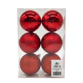 Plastic Christmas Bauble Diameter 8 cm Matt High Gloss Glitter Decorative Bauble Christmas Tree Decoration Red 1 Set - 6 Pieces