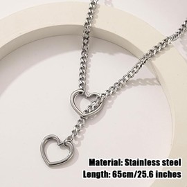 Heart O-ring Slip Chain Necklace,Stainless Steel Adjustable Cuban Chain Necklace Punk Rock Collar Necklace Gifts for Women Ladies