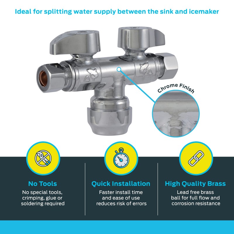 SharkBite Dual Shut Off Quarter-Turn Brass Ball Valve, 1/2 Inch