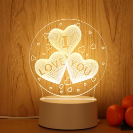 Doukesh I Love You 3D Night Light, Heart-Shaped Night Glow, 3D Optical Illusion Lamp, LED Bedside Lamp, LED Night Light for Valentine's Day, Mother's Day, Christmas, 3 Lighting Modes