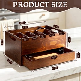 Paper Plate Dispenser with Drawer, 6 Compartments Country Style Wood Kitchen Counter, Paper Plate Organizer for Countertop, Utensil Holder Caddy for Parties Dispenser, Silverware Holder for Party