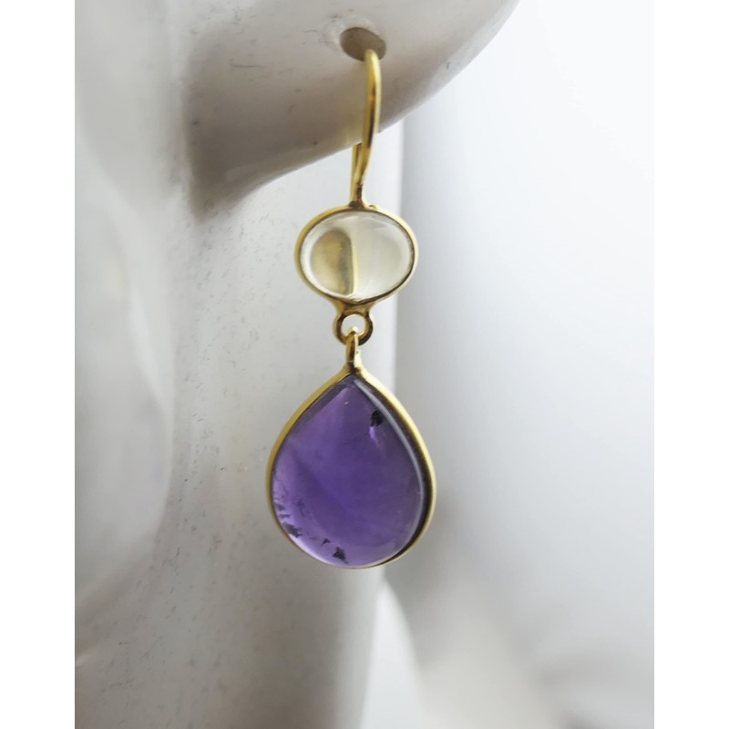 Citrine and Amethyst Gold Plated Sterling Silver Earrings