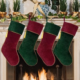 Ugiftcorner Red and Green Christmas Stockings 4 Pack Velvet Christmas Stockings with Tassel Decoration Large Stockings Christmas Decorations for Xmas Fireplace Holiday Party