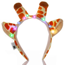 Firuilo Light Up Headbands Giraffe Ears Hair Bands Christmas Antlers Head Bands LED Flash Glowing Hairbands Cute Animal Horns Costume Hair Accessories for Women(Type A)