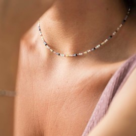 MATERIA by Matthias Wagner Gemstone Choker Necklace Silver 925 Pearls Colourful for Women CO-40, Gemstone