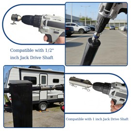 Moalaok 2 in 1 Trailer Jack Drill Adapter for 1 inch & 1/2 inch Jack Drive Shaft- Stainless Steel, with 1/2 Inch Socket Adapter Fits Cordless Drills for Top Wind Jacks
