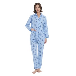 100% Cotton Pajamas For Women Long-Sleeve PJS set Cozy Button Down Sleepwear Boyfriend Loungewear