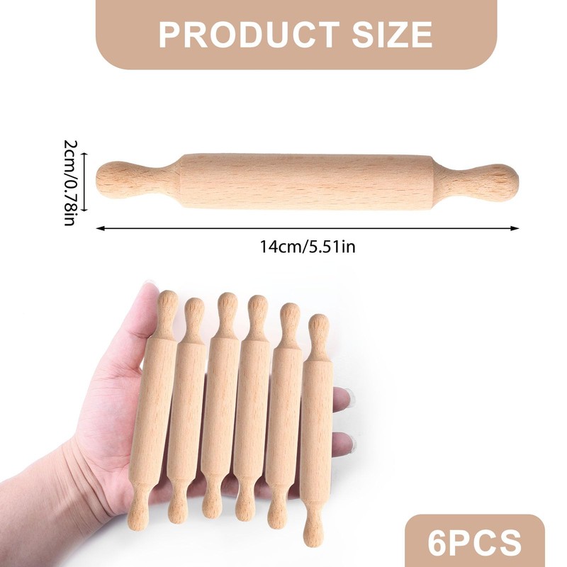 Mini Rolling Pin 6 Pack Kids Small Wooden Rolling Pins