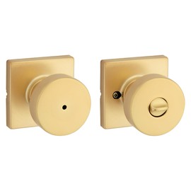 Kwikset Pismo Interior Privacy Door Knob with Lock, Door Handle for Bathroom and Bedroom, Satin Brass Keyless Turn Lock Doorknob