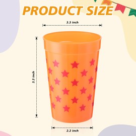 Widecook 24 Pcs Anime Theme Party Cups 12 oz Orange Plastic Cups with Red Stars Print, Reusable Tumbler for Boy and Men Anime Themed Party Decoration Supplies