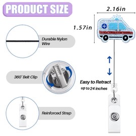 Ambulance EMT Badge Reel Retractable for First Responder, Transport Nurse, Paramedic Nurse & Medical Worker | Funny EMS ID Name Tag Badge Holder with Alligator Clip & 24” Durable Nylon Cord | Acrylic