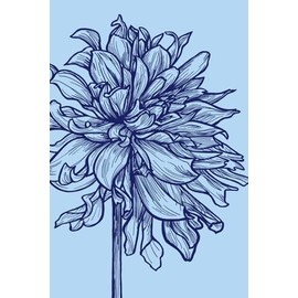 6x9" Lined Notebook in Icy Blue Colors: Beautiful Hand-Drawn Image of a Blooming Dahlia in Pale Blue and Midnight