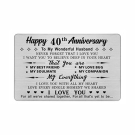 DEGASKEN Husband 40th Anniversary Card - I Love You With All My Heart - 40 Year Wedding Anniversary Keepsake Gifts for Him Men, Ruby Anniversary Metal Card