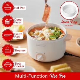 Brentwood 3.2-Qt. Multi-Function Electric Hot Pot Cooker with Food Steamer an...