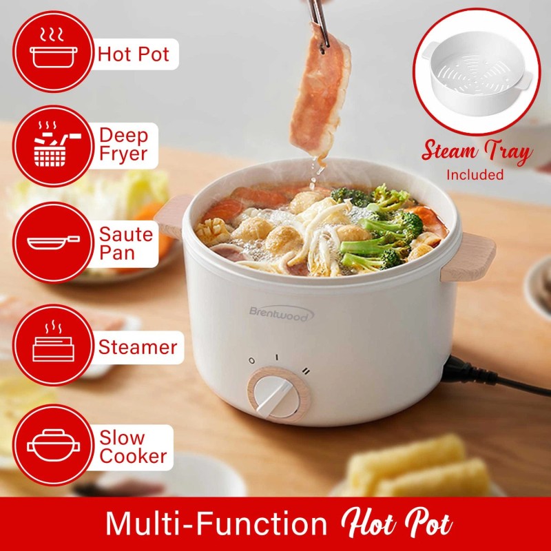 Brentwood 3.2-Qt. Multi-Function Electric Hot Pot Cooker with Food Steamer