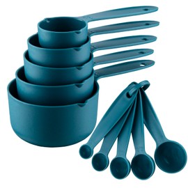 Smithcraft Measuring Cups and Spoons, 10 Piece Measuring Cup Spoon Set, Plastic Measuring Cups and Spoons Set for Baking & Kitchen, 5 Dry Measure Cups & 5 Measurement Spoons Set for Cooking Color Blue