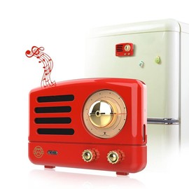 Muzen OTR Magnetic Sticker Speaker Portable Bluetooth Speaker,Apply for Metal Surface, Wireless Bluetooth 5.3 and Type-C Charge, Mini Size with Big Loud Sound, Retro Style Home Accessory Audio Smartphone - Color: Red